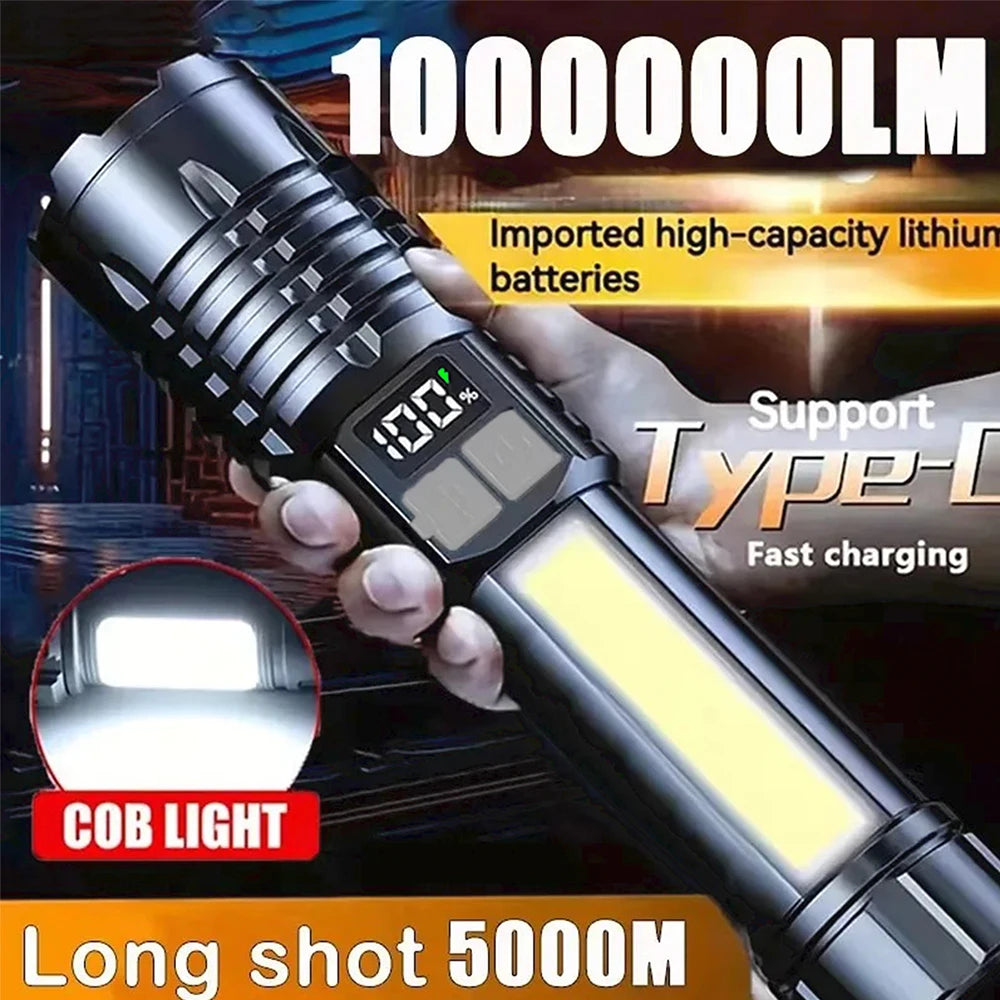 Illuminate your surroundings with this high-power LED flashlight. Featuring a powerful TYPE-C rechargeable battery and COB flashlight design, this versatile light provides bright and reliable illumination for various uses.