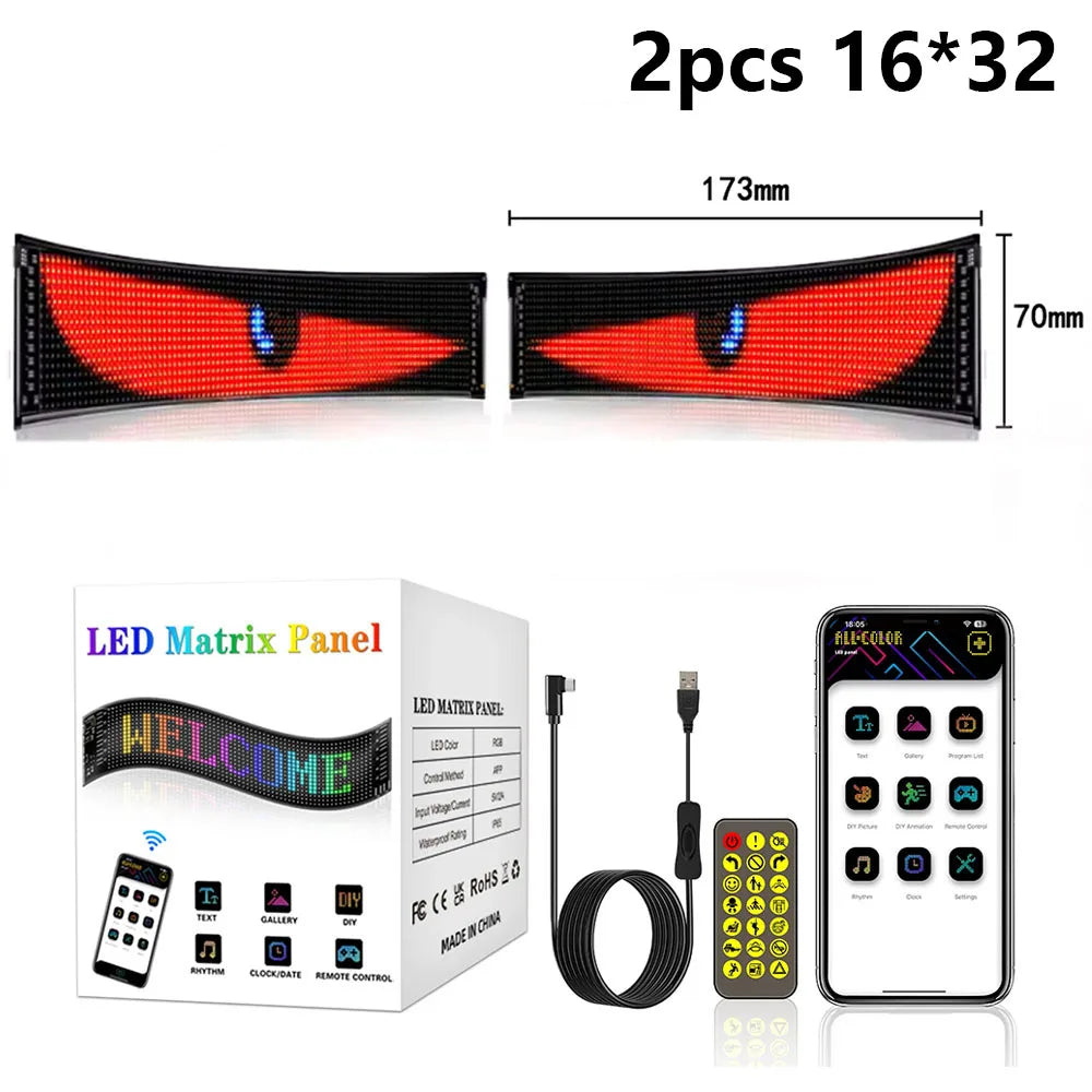 16*32 LED Devil Eye Lights for Motorcycle Windshield,Programmable Matrix Pixel Panel with App/Remote Control for Motorcycle