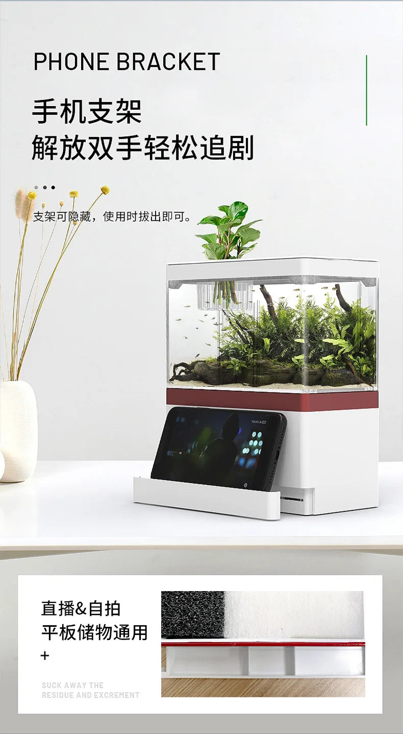 2026 mini fish tank Self circulating fish tank with charging filter desktop living room household water free ecological aquarium