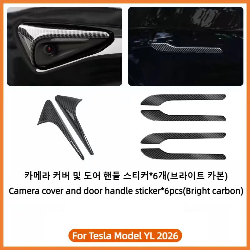 For Tesla Model YL Launch 2026 Side Camera Cover Lens Protector ABS Camera Cover Black Fiber Pattern ABS Leaf Board Accessories