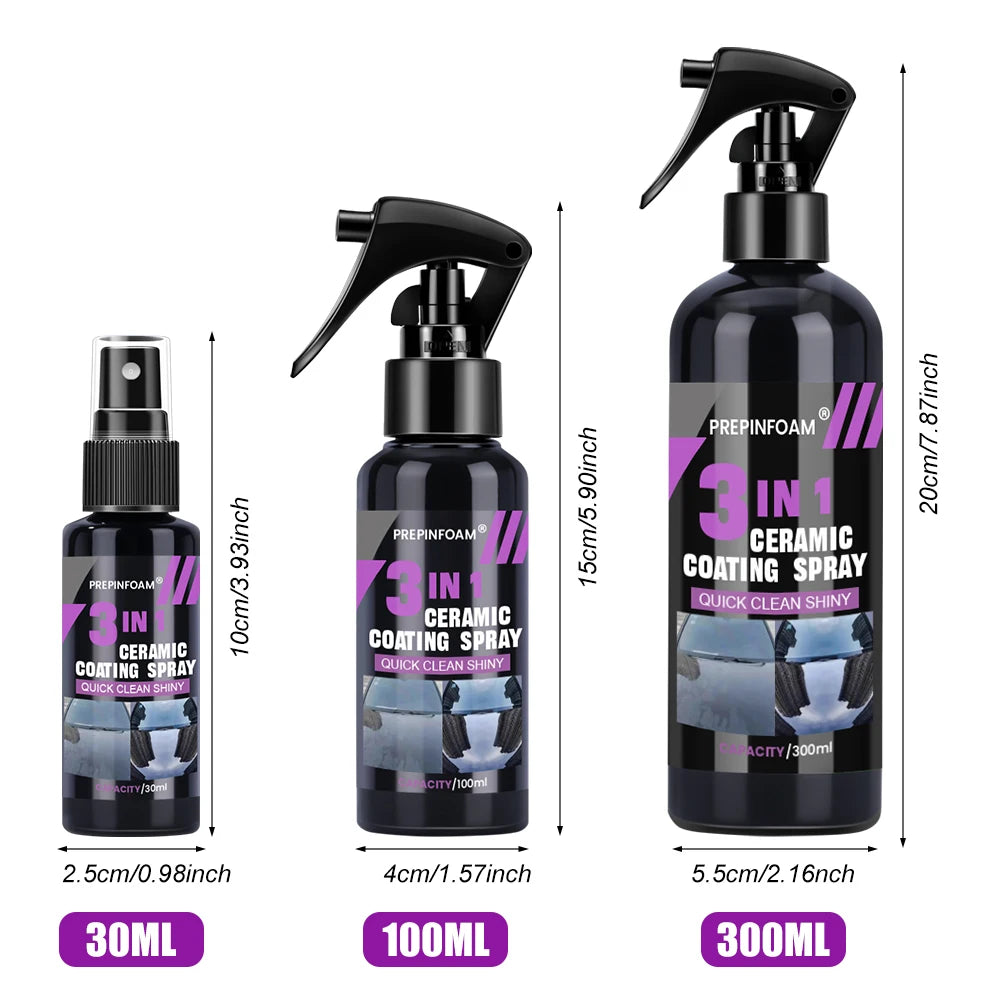 3 in 1 Car Ceramic Liquid Coating Spray Nano Crystal Hydrophobic Layer Polishing Agent High Gloss Paint Protection Wax Car Care