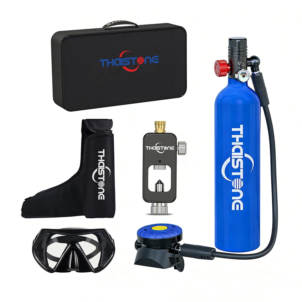 THAISTONE-1L Portable Scuba Diving Tank Underwater Oxygen Cylinder Professional Diving Equipment with Adapter, 15-25 Minutes