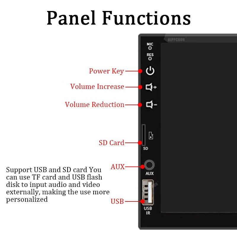 Hippcron 7 Inch Car Radio 1 Din MP5 Multimedia Player Touch Screen FM ISO Power Aux Input Bluetooth USB Mirror Link Universal