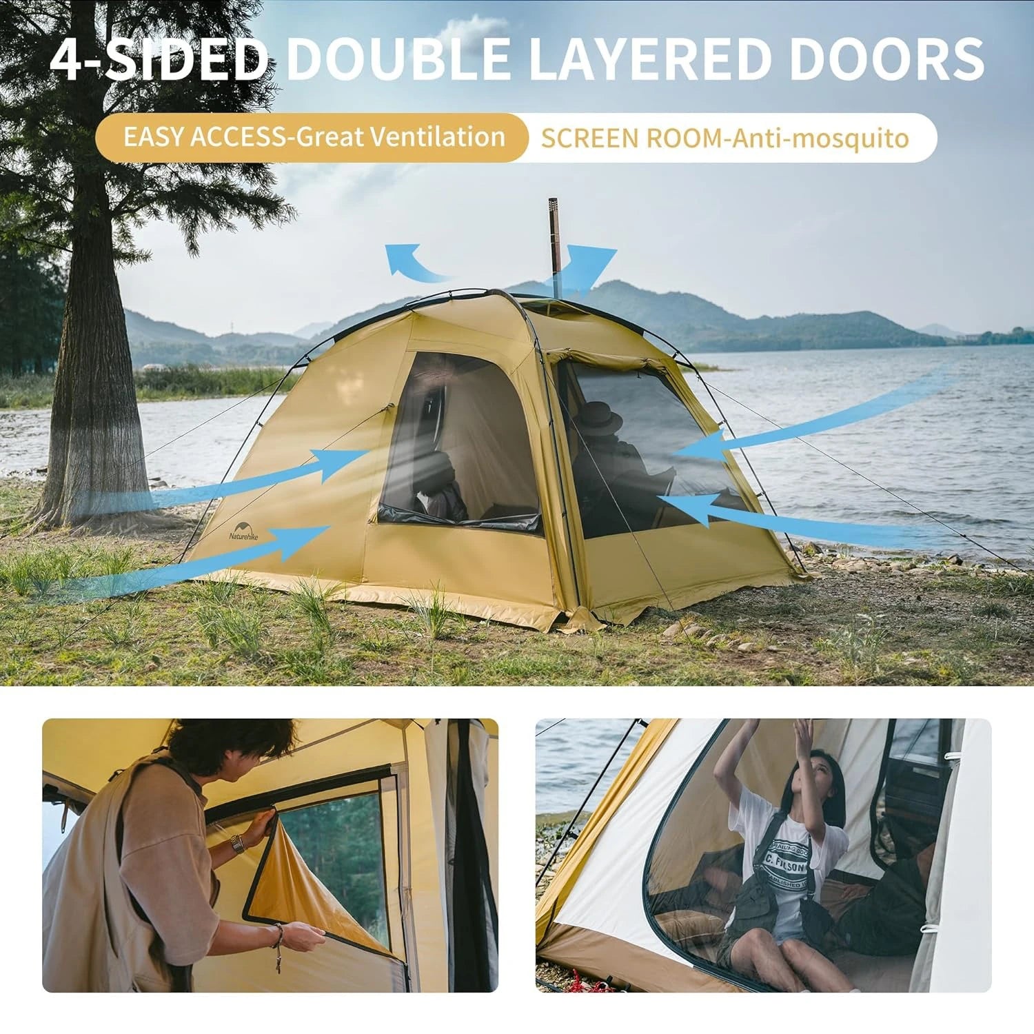 Naturehike Dune 7.6 Camping Tent 4 Season for 2-4 Person Waterproof Windproof 1 Room 1 Hall Family Travel Outdoor Large Tent