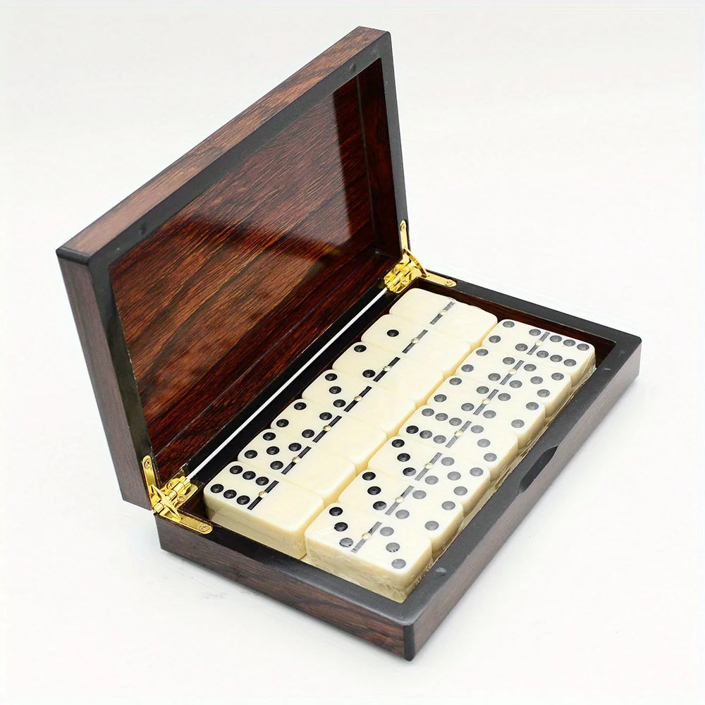 Classic Six-Dot Premium Wooden Domino Set for Family Fun with Elegant Storage Box, Travel-Friendly
