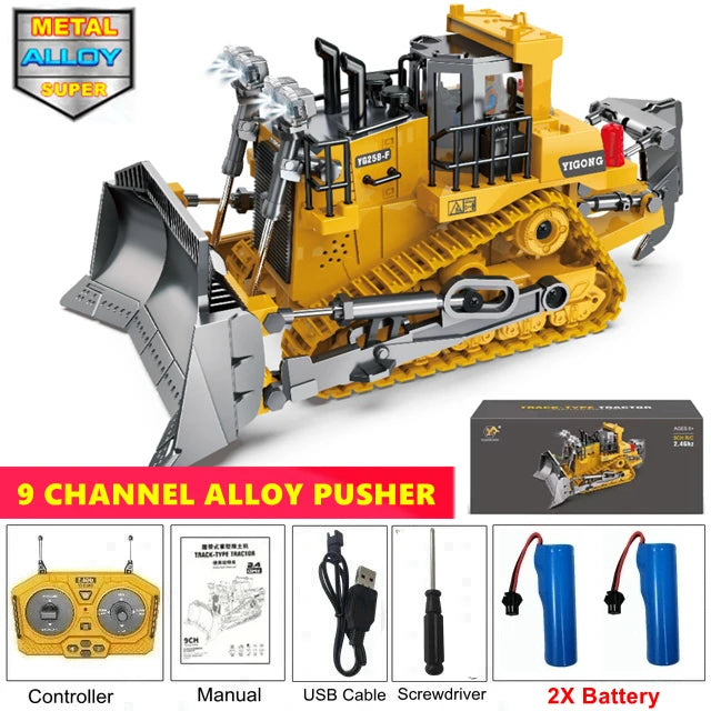 4WD Remote Control Excavator 4x4 Alloy Dump Truck Bulldozer Radio Model RC Car Construction Vehicle with Lights Sound Toy Gift