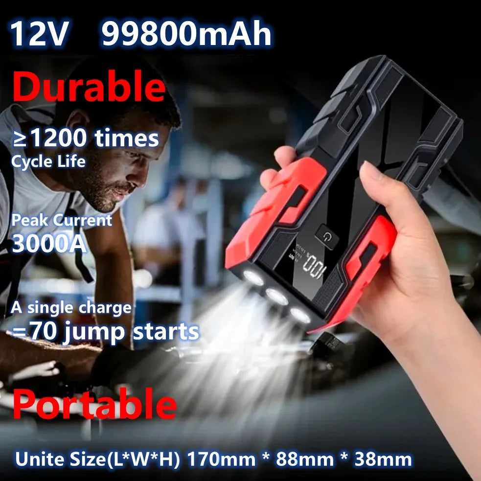 Boost your ride with this upgraded portable car jump starter battery pack—compact, powerful, and ready whenever you are!
