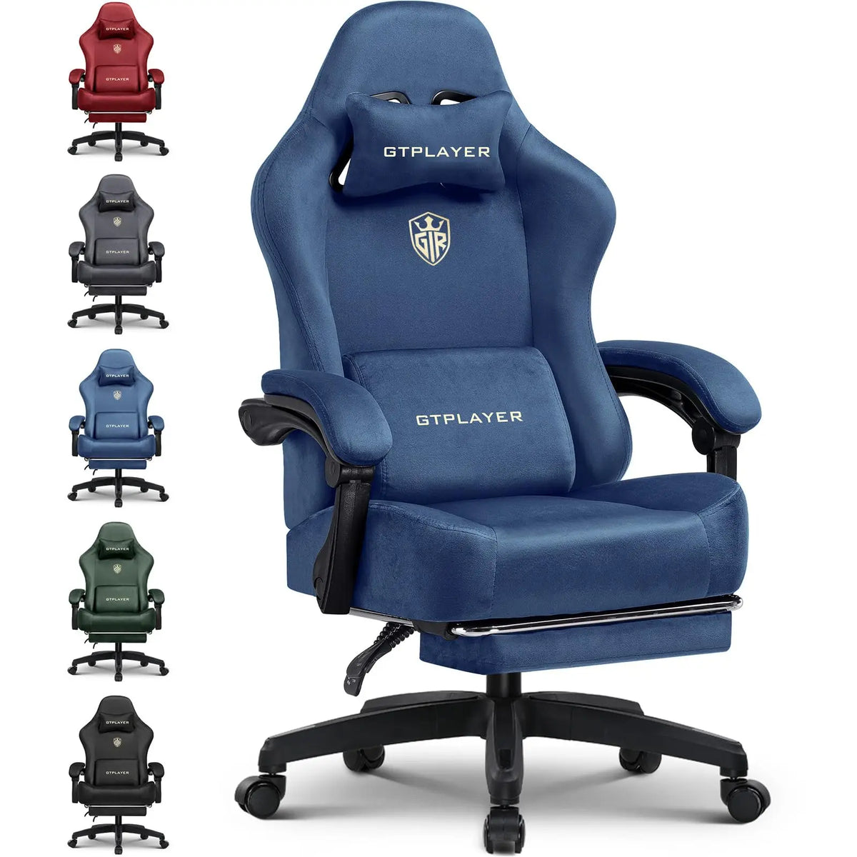 GTPLAYER Gaming Chair Fabric with Pocket Spring Cushion, Big and Tall Gamings Chairs 350LBS High Back Computer Chair with Footrest for Adults Lumbar Support Swivel Game Chair for Office Light Black