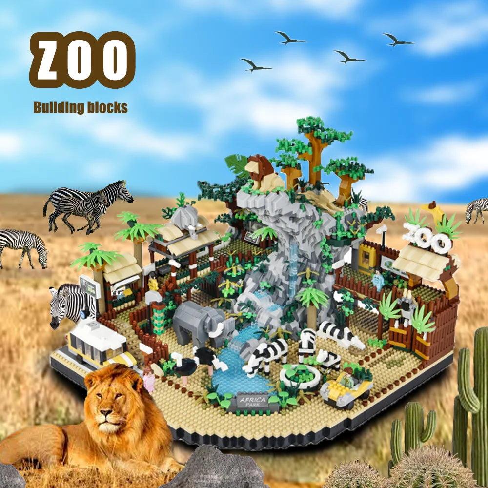 5000PCS Zoo Complex Park Building block toy set Large zoo, decorative miniature building block toy