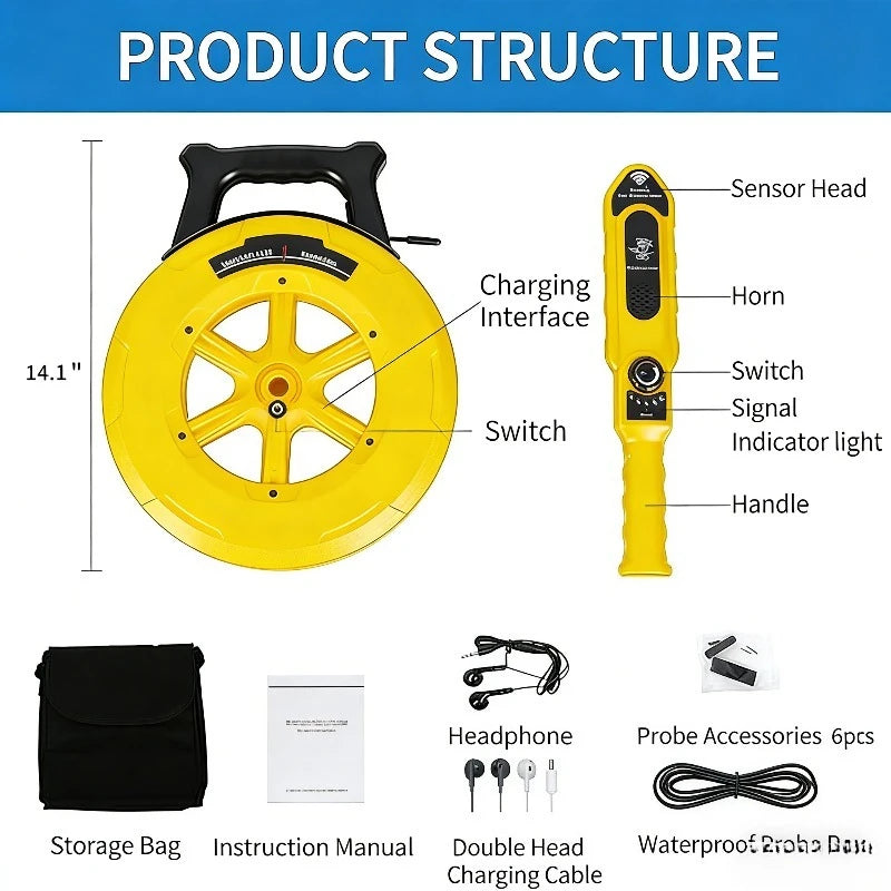 ZHOUCE Pipeline Blockage Detection Locator - Water Pipe Wall Scanner 30M Pipeline Detector Metal PVC Water Pipe Blockage Tool