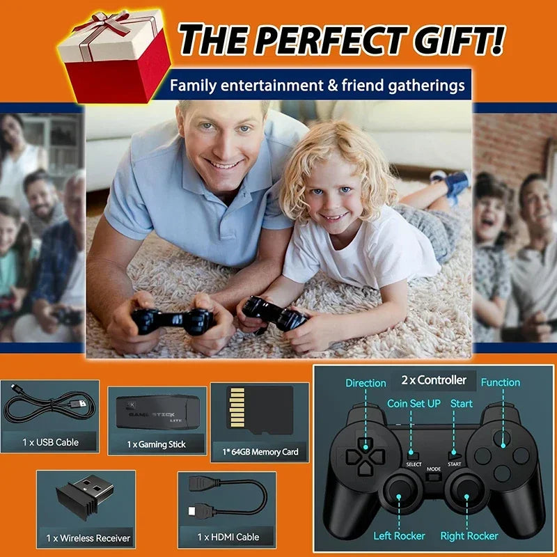 4K NEW 20000 Games Video Game Console 2.4G Wireless Controller Portable TV Game Stick Retro Handheld Game Player For Xmas Gift