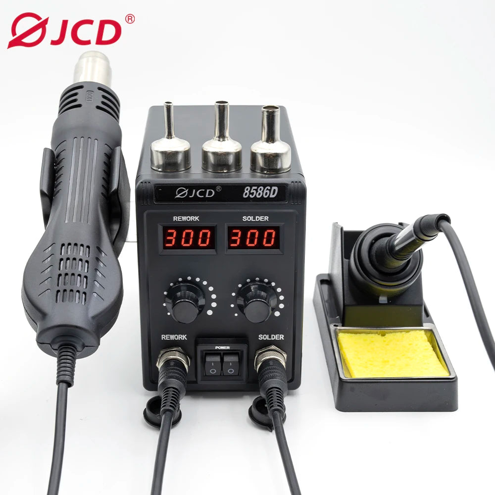 JCD Solder Station 8586 2-in-1 Electric Soldering Iron And Hot Air Gun Set for SMD Rework Desoldering Welding Machine Repair Tool Kit