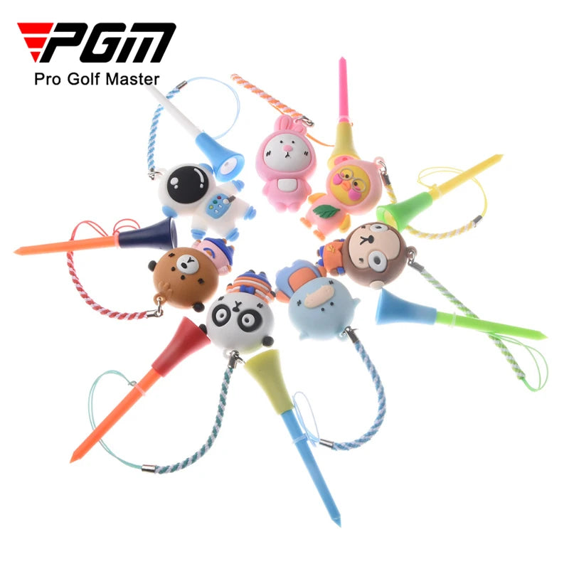 5pcs Golf Tees Random Color Rubber Nail Plastic Ball Seat with Anti Loss Rope Cartoon Pattern TA125
