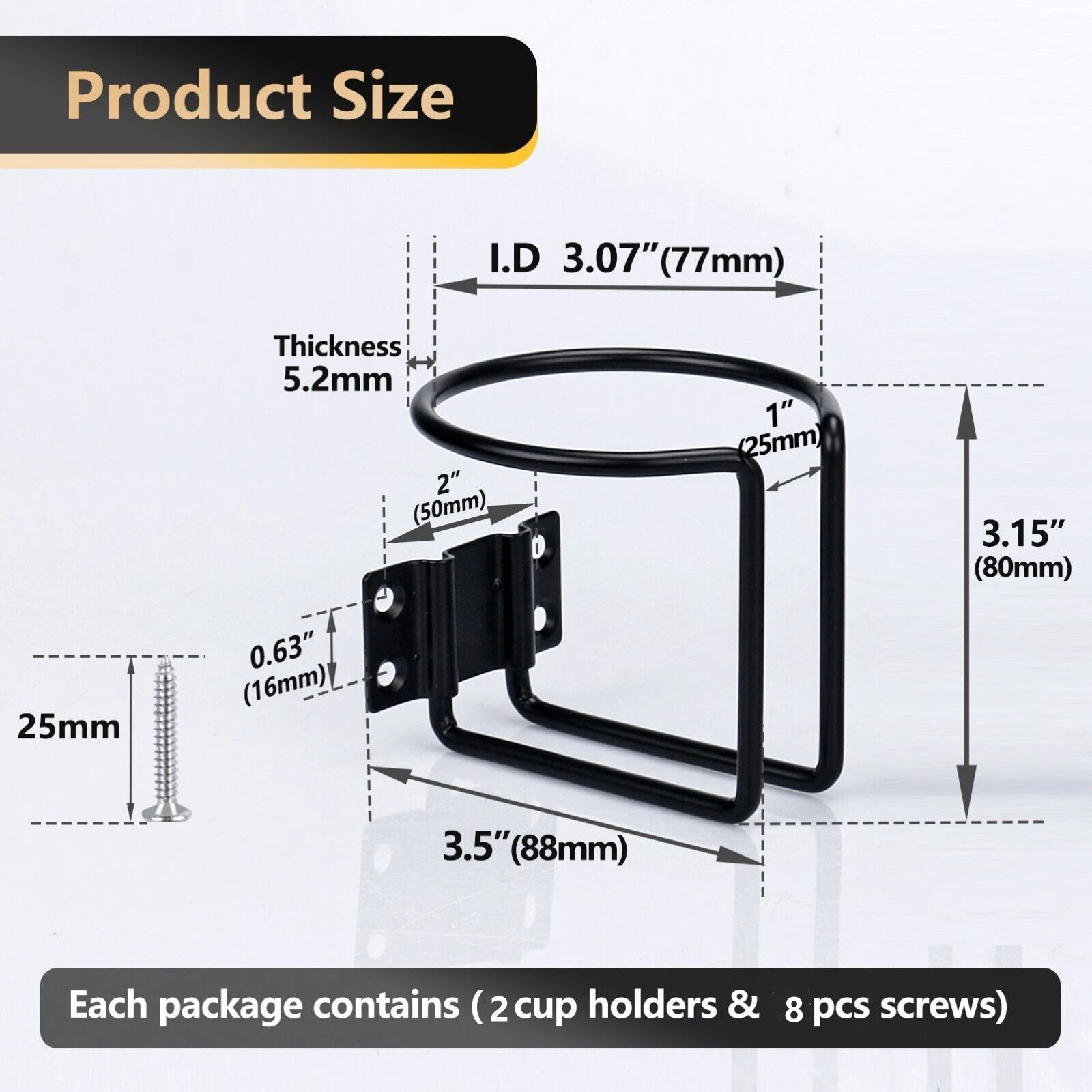 2Pcs Stainless Steel Marine Ring Cup Drink Holder, Boat Accessories, Yacht, Truck, RV, Camper