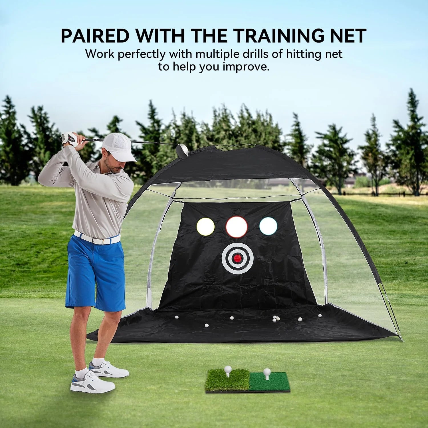 Golf Hitting Mat Artificial Turf Golf Practice Mat with Tee Hole Portable for Training Swing & Chipping in Backyard, Garage, Bas