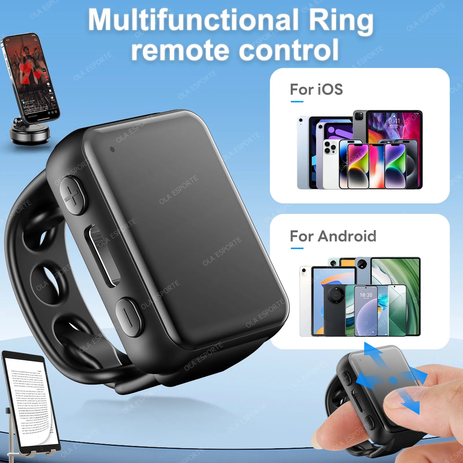 Multifunctional Ring Remote Control Smart Ring Video Camera control, Document remote control,Smartring Men Women for Android IOS