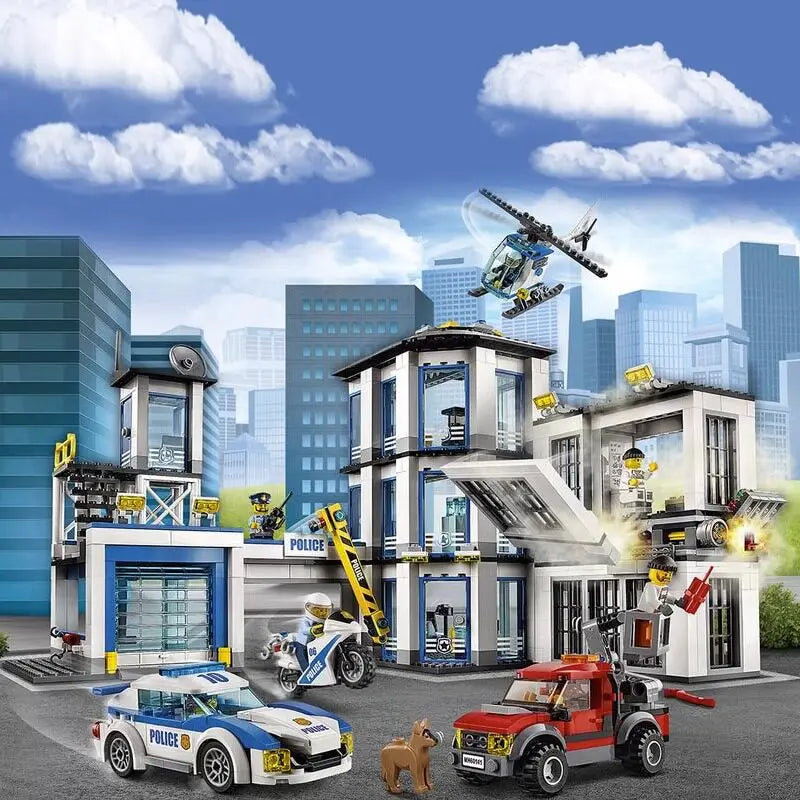 SWAT Police Station Military Building Blocks City Model Set Prison Car Policeman Boat Figures DIY Brick Toy for Kids Boys Gift
