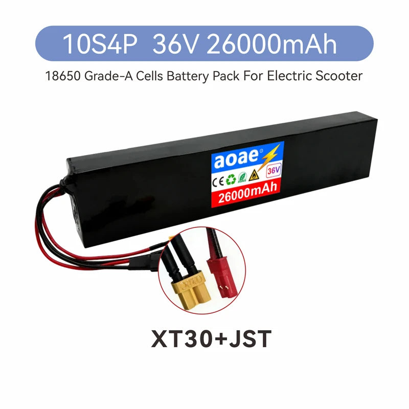 36V Electric Scooter Battery 10S4P 14Ah 18650 Grade-A Cells 500W-1000W Built-in BMS for M365 XT30 JST Long Range