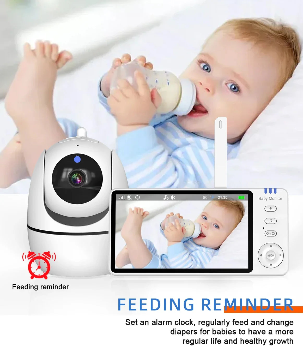 Monitor your little one with ease using this 5.0-inch video baby monitor—featuring a wireless pan-tilt camera, two-way audio, night vision, wake-up, and USB charging for convenience and security!