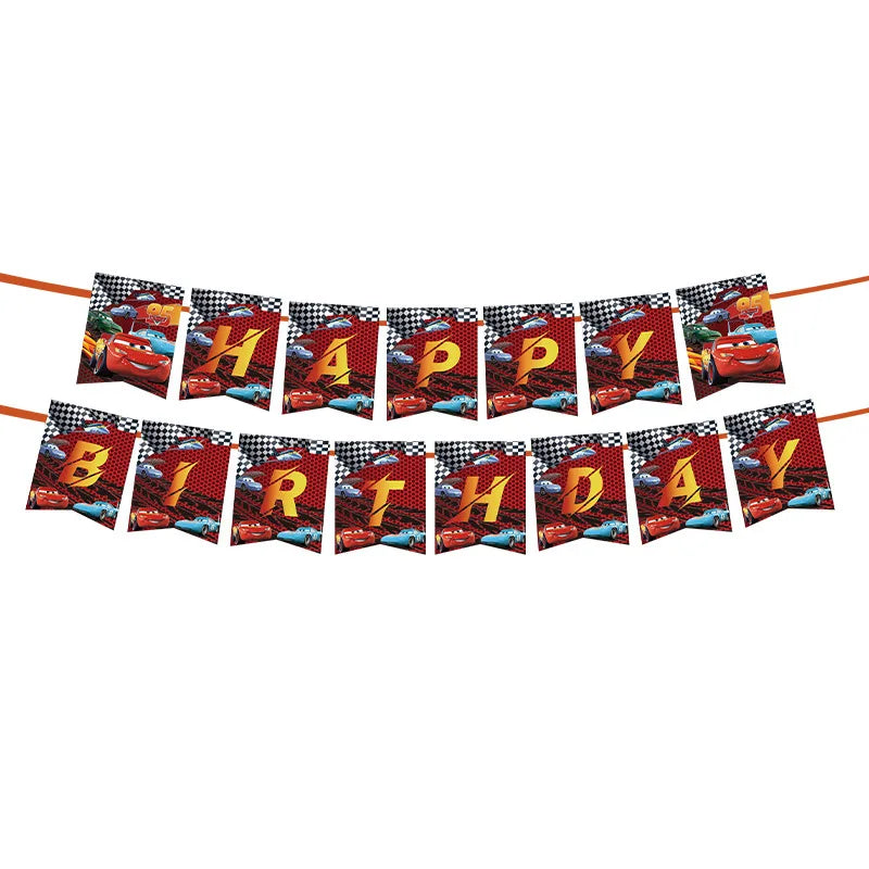 Cars Theme Birthday Party Decoration Tableware Banner Tablecloth Gift Bag Paper Plates Party Favors Toy Set Stamps Bracelets