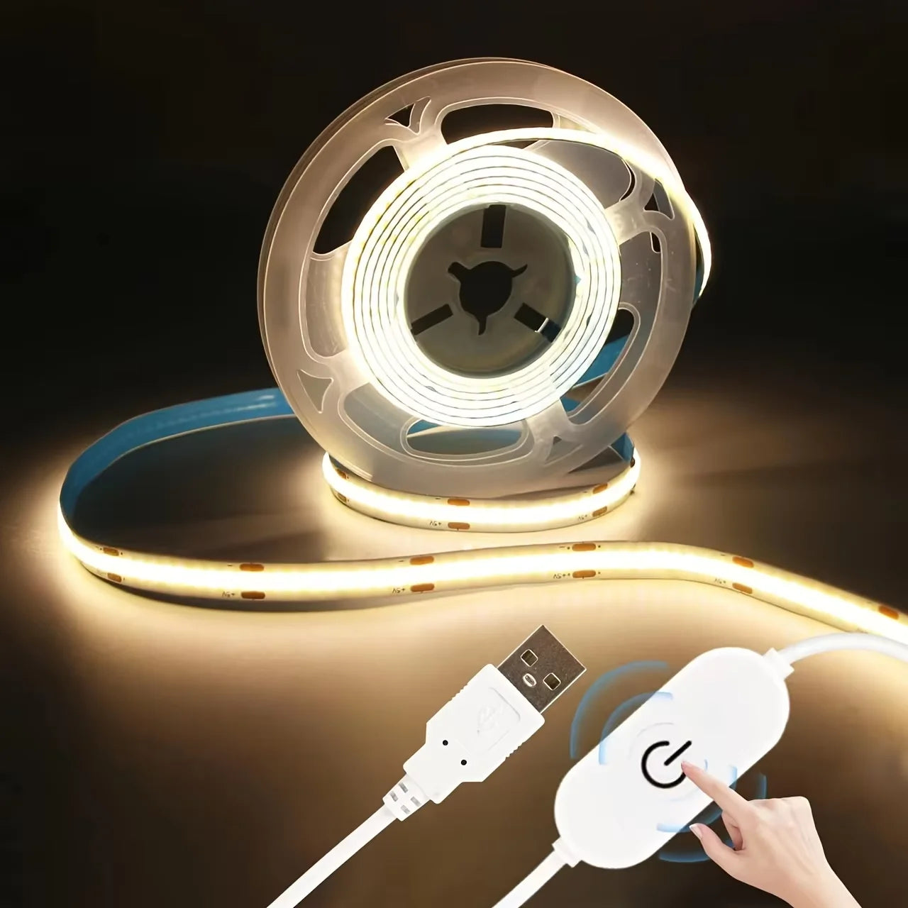 1M-5M USB LED Strip Light 5V 320LEDs/M COB Touch Sensor Dimmable Lamp Tape DIY TV Mirror Backlight Kitchen Room Night Lighting