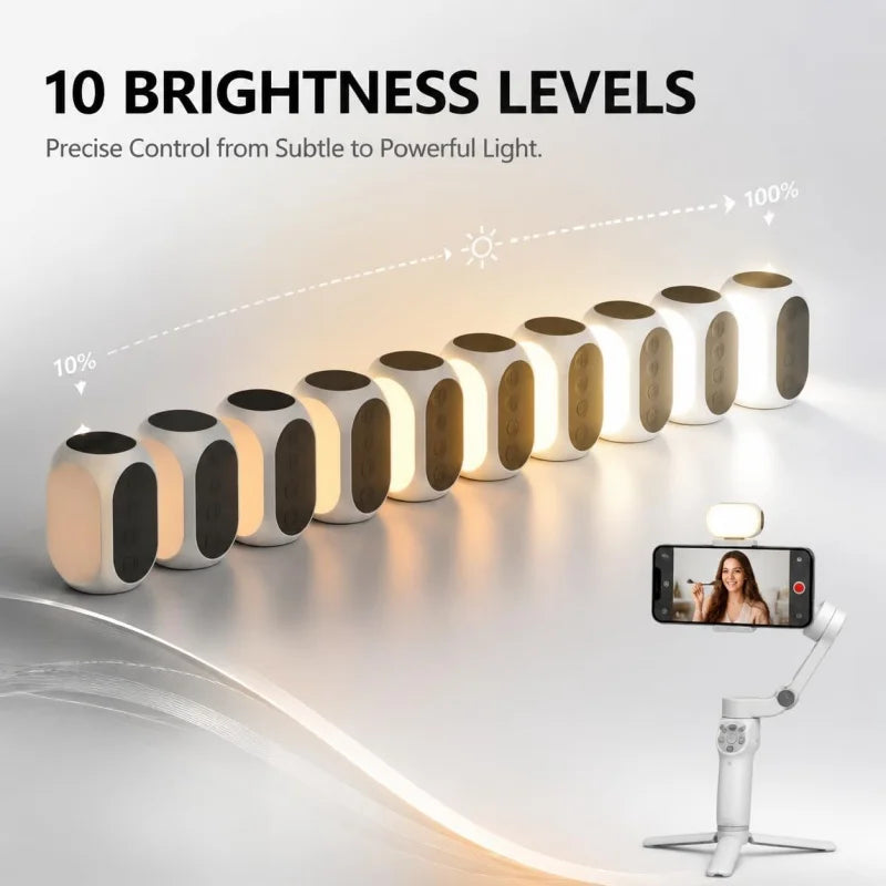 Magnetic Mini Fill Light with Phone Clip & Cold Shoe, Portable LED Video Light Compatible For DJI Osmo Mobile 6/SE Gimbal, Phone & DSLR Camera, Rechargeable Pocket Selfie Light for Vlogging