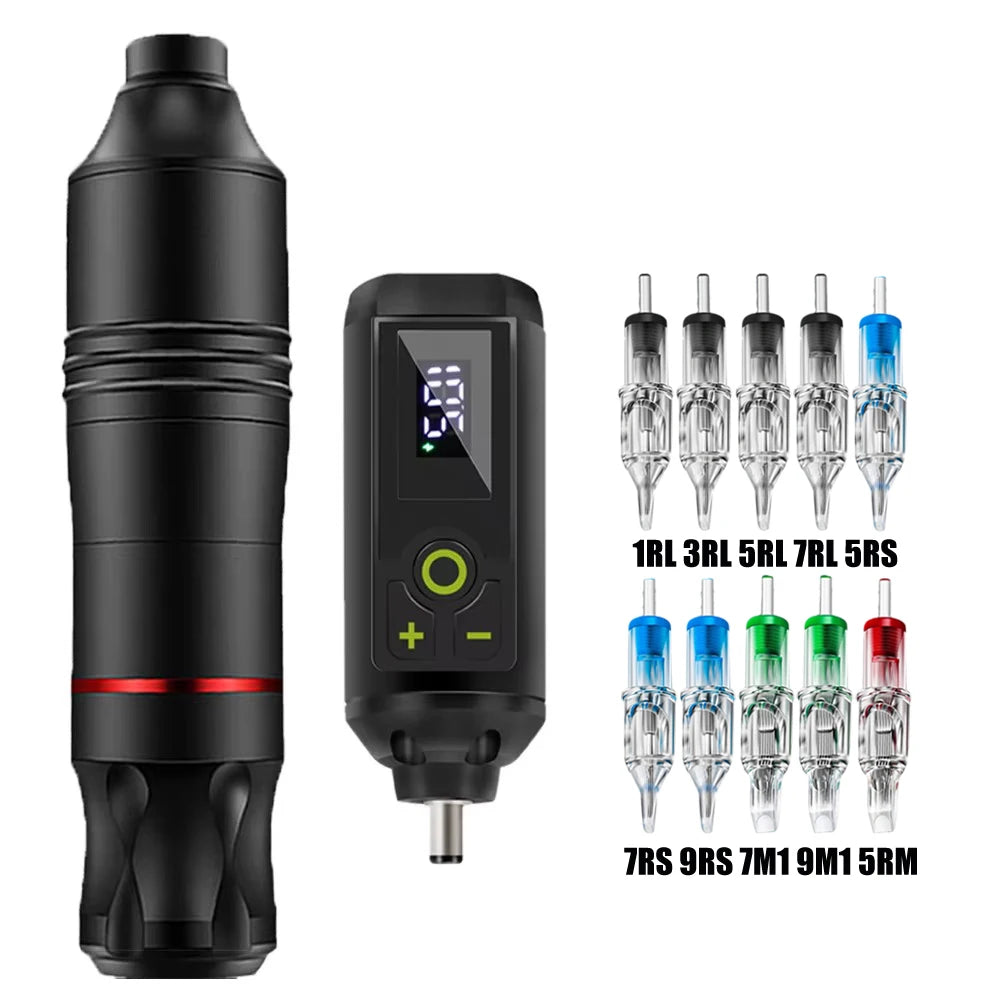 Ballpoint Tattoo Pen Machine Kit Rotary Tattoo Pen Set with Wireless Tattoo Transfer Stencil Printer Power Supply Needles