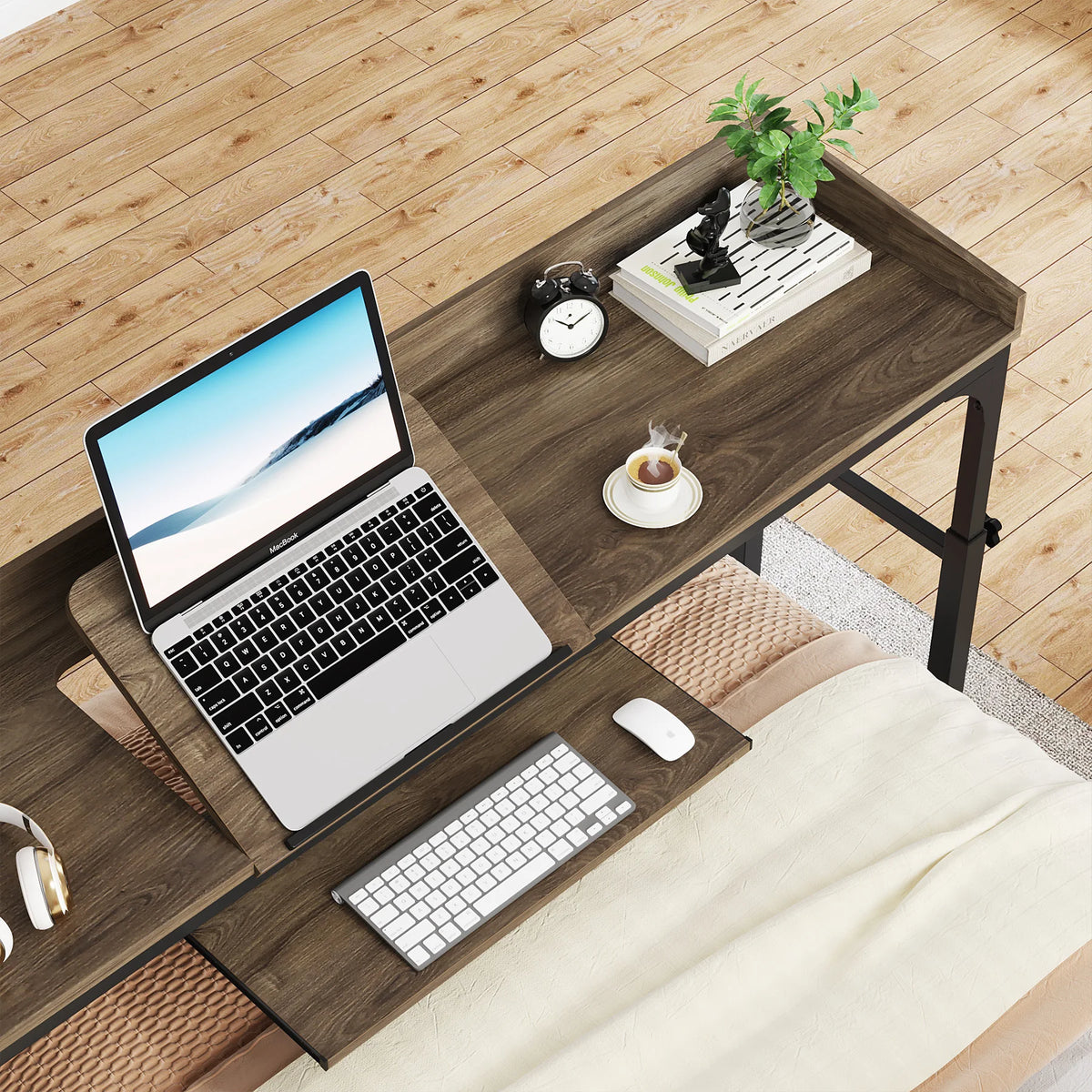 Tribesigns Overbed Table with Wheels, Queen Size Over Bed Desk with Adjustable Tilt Stand, Mobile Laptop Cart Computer Desk