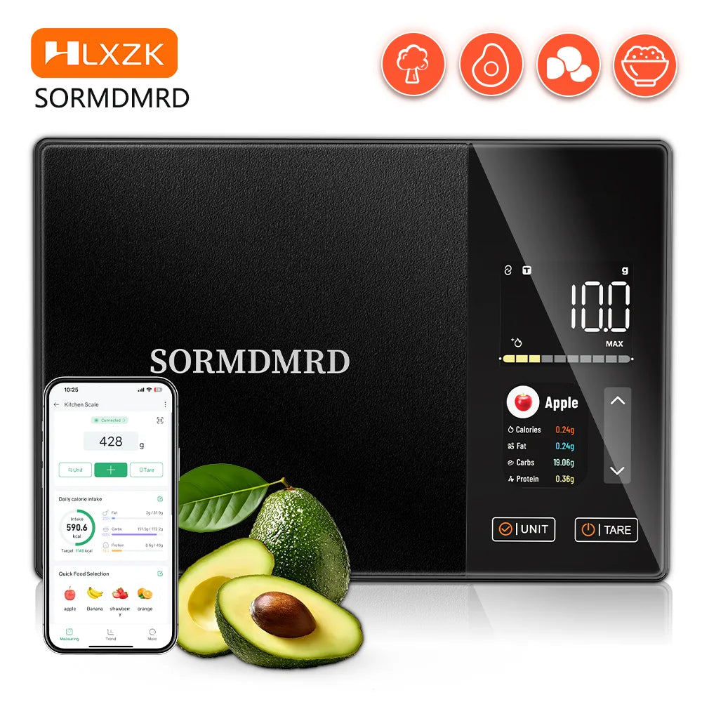Smart Kitchen Scale Food Calorie Protein Fat Carbs Nutritional Calculator Scales,11 lb / 5kg Stainless Steel Digital Food Scale