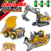 4WD Remote Control Excavator 4x4 Alloy Dump Truck Bulldozer Radio Model RC Car Construction Vehicle with Lights Sound Toy Gift