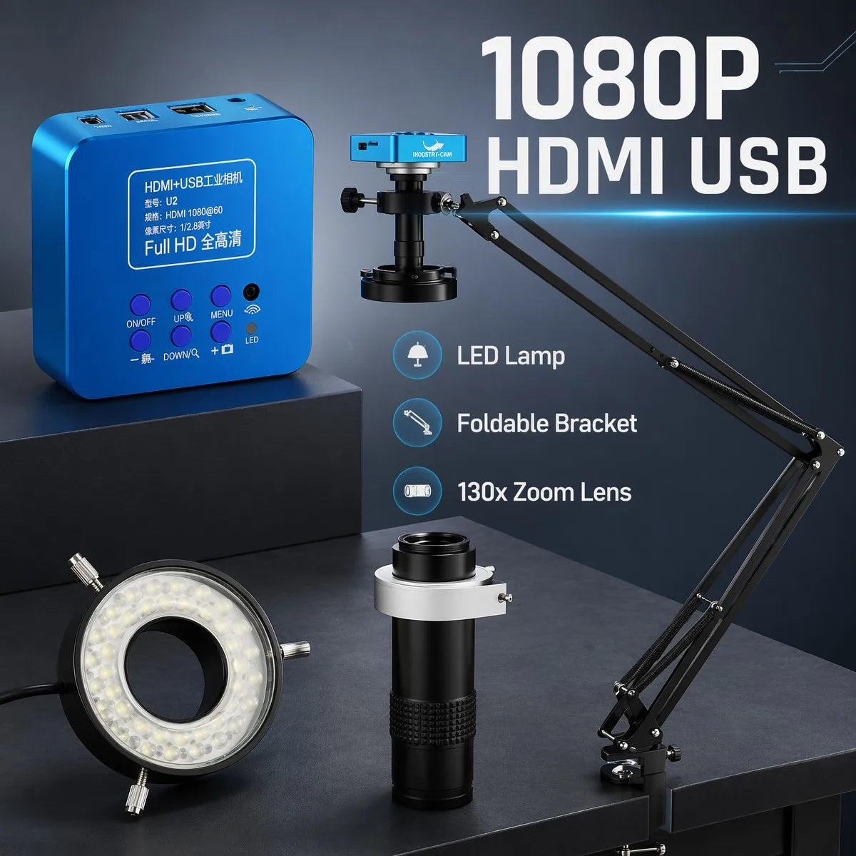 1080P 4K Digital Microscope Full HD Industrial Microscope C-Mount DigitalCamera PCB Welding Mobile Phone Repair Stand Microscope
