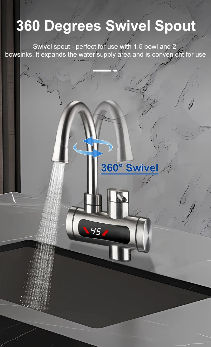 Instant Electric Water Heater 3300W EU Plug Under Sink 220V Kitchen Bathroom Tankless Hot Water Faucet Heater 360° Rotatable