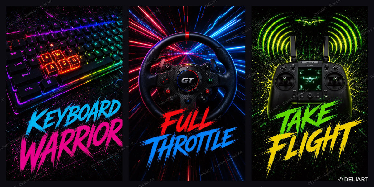 1 & 3 PCS Set Neon Gaming Posters Canvas Wall Art Print Gamepad Gamer Room Decor Esports Gift for Boys Teens Unframed