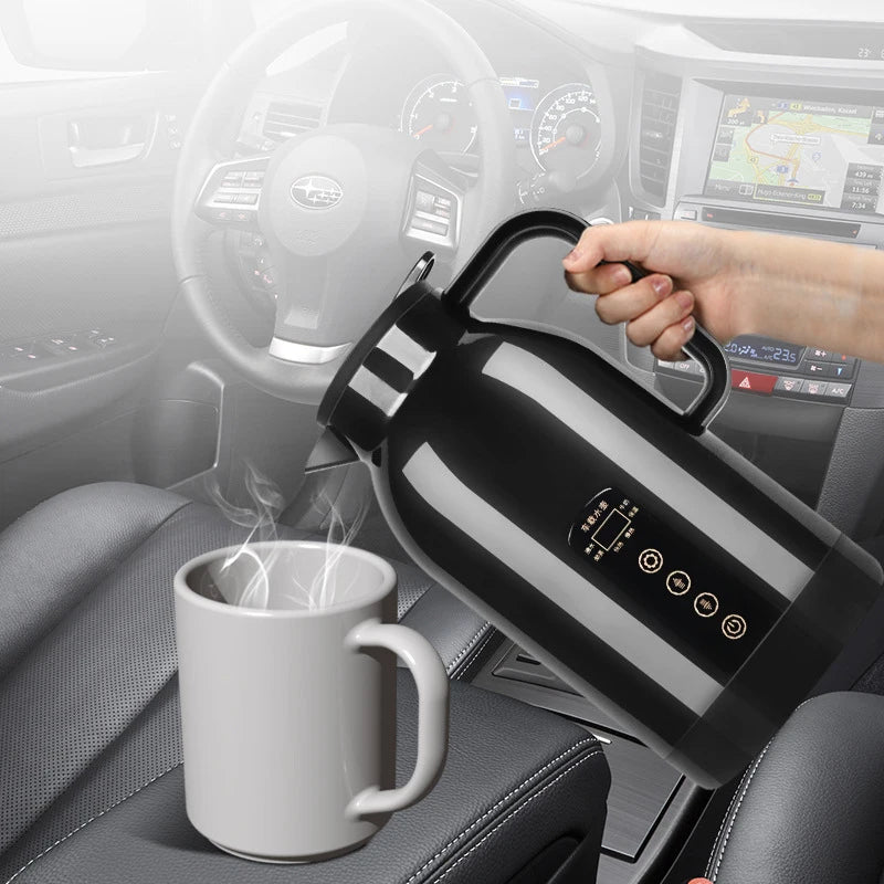 Portable Car Hot Kettle 1200ML Water Heater Travel Auto 12V/24V for Tea Coffee 304 Stainless Steel Large Capacity for Vehicle