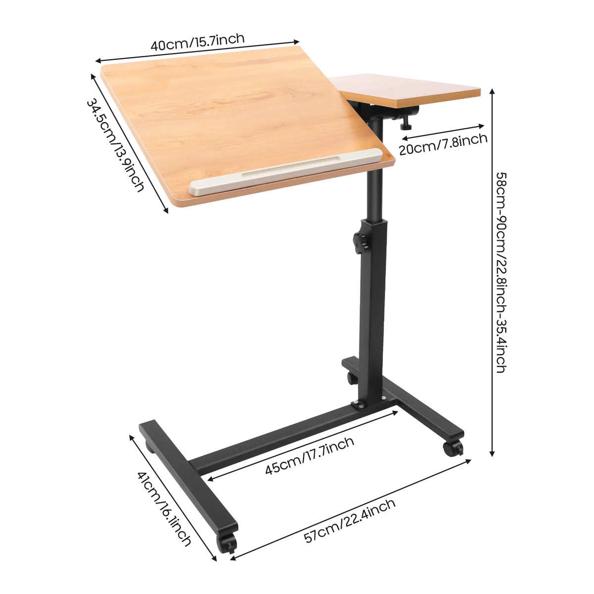 Mobile Laptop Table Adjustable 360° Rotation Computer Mobile Stand, Rolling Laptop Stand w/ Tilting Top 58-90cm