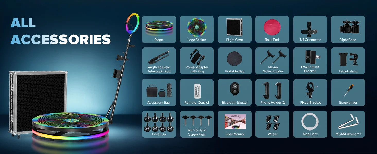 360 Photo Booth for Video with App Control Rotating 360photo Booth Degree Photobooth Machine with RGB Ring Light for Party Event