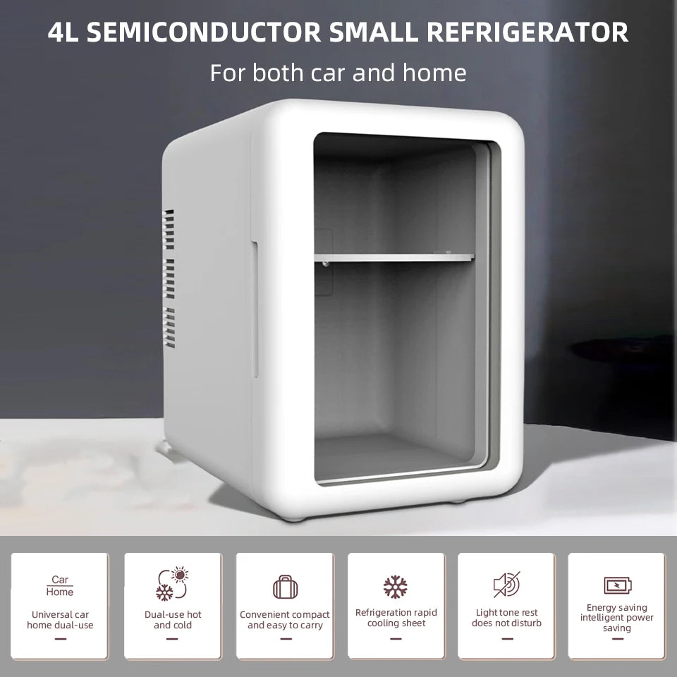 4L Mini Car Refrigerator Portable Fridge Car Home Cosmetics 12V/220V Hot And Cold Dual-Purpose Ice Box For Camping Travel