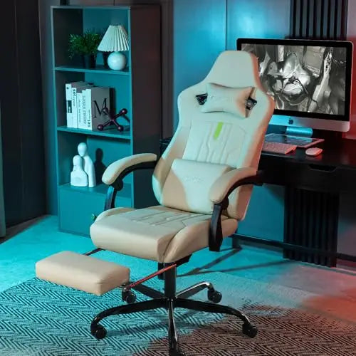 Gaming Chair with Footrest Ergonomic Computer Chair Massage Lumbar Cushion, Racing Video Game Chair Adjustable Rocker
