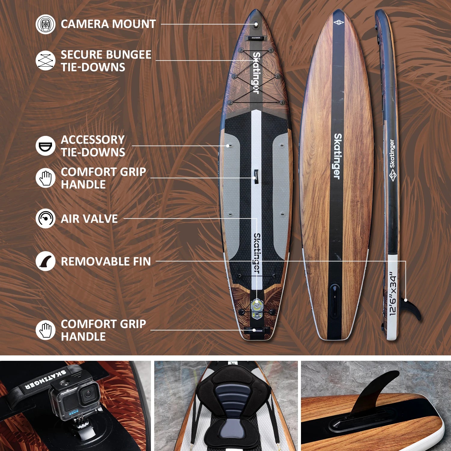 SKATINGER 12'6''x34''x6'' Inflatable Paddle Board for Adults Waterproof Standing Style SUP Board with Accessories for Aquatic