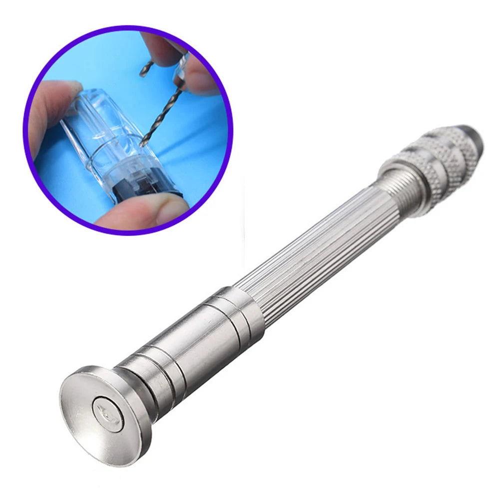 DIY Woodworking Drilling Rotary Tools Manual Aluminum Alloy Micro Hand Drill Non-slip Handle with 10pcs Drill Bits