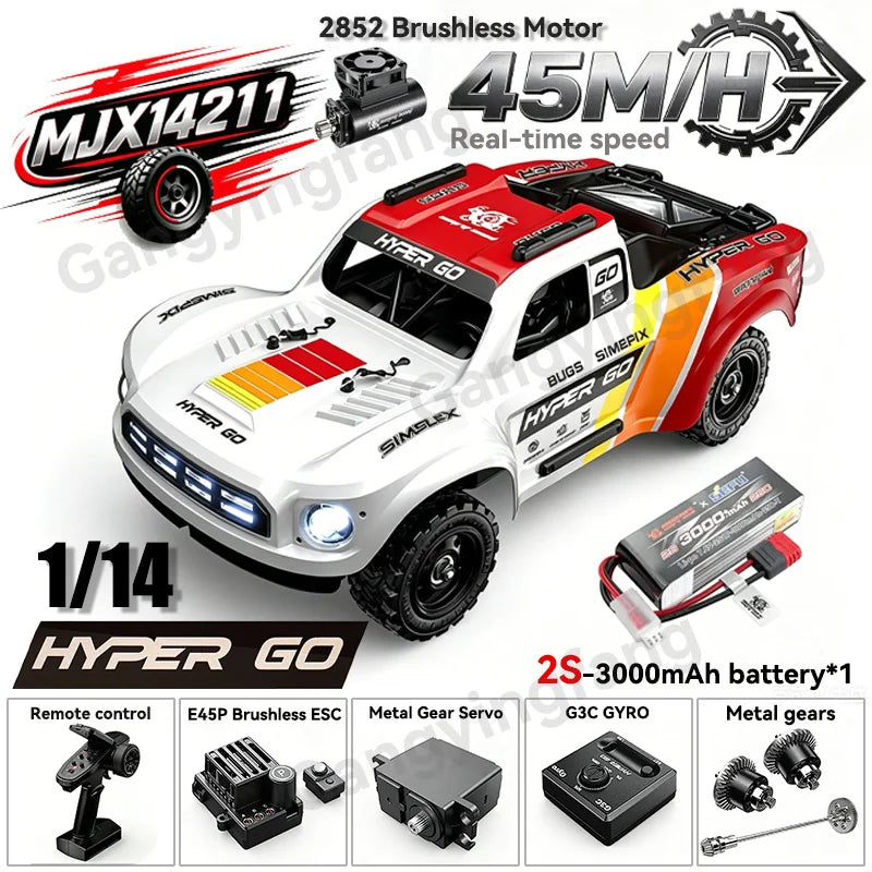 HYPER GO MJX14303 14304 1/14 Scale Brushless RC Car 2.4G Remote Control 45km/h High Speed Off-road 4WD RC Truck Hobby Toy