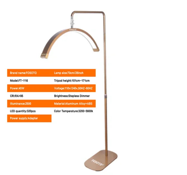 FOSOTO Photograph Led Lash Ring Light Half-Moon Light Floor Stand Eyelash Tattoo Beauty Salon Photography Live Streaming
