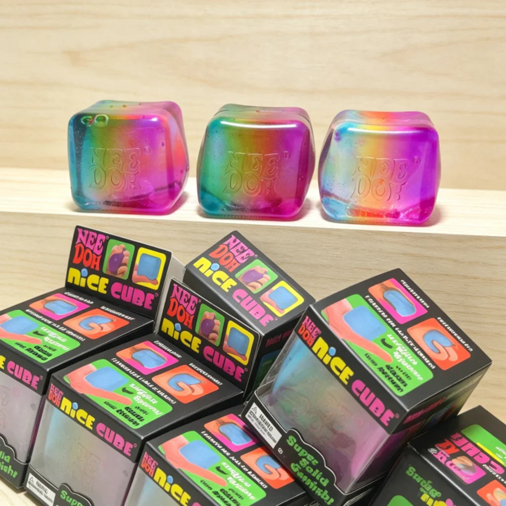 NEEDOH Rainbow Cube Squishy Fidget Toy Cube Stress Relief and Fingertip Release Toy Blind Box Sensory Stress Reliever Fidget Too
