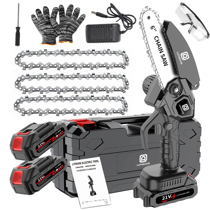 Mini Chainsaw Cordless 6 inch: Electric Chainsaw Battery Powered, Brushless Chain Saw with Auto Oiler, 1/2pcs Battery, Handheld Saw for Tree Branch Wood Cutting,Gardening Tools for Men Dad