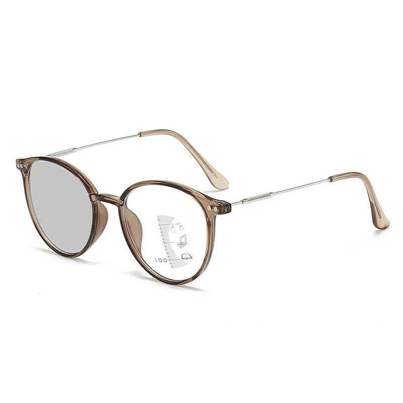 Smart Photochromic Reading Glasses Unisex Round Progressive Multifocal Presbyopia Eyeglasses Finished Near Far Bifocal Eyewear
