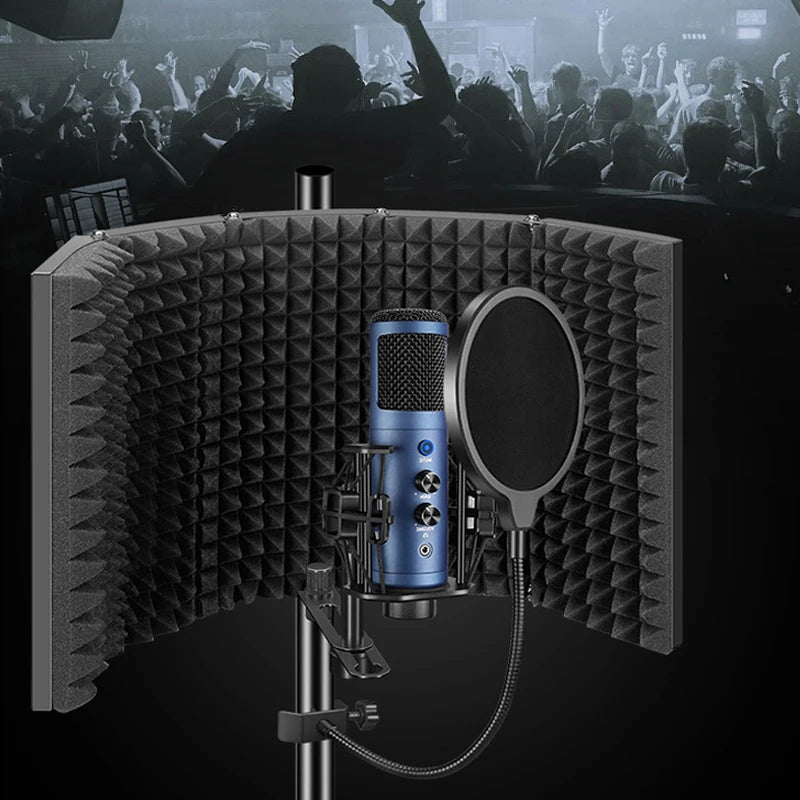 3/5 door studio microphone foldable isolation shield, popular filter, high-density absorbent foam for filtering sound.
