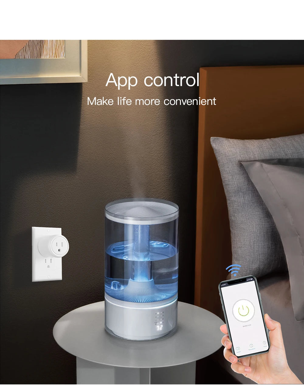 Control your devices hands-free with this WiFi smart plug featuring USA socket compatibility—wireless switch supporting app control, scene linkage, and voice assistants like Alexa and Google Home for smart home convenience!