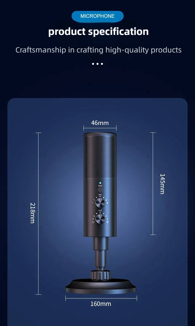 Capture crisp, clear audio with this USB condenser microphone featuring advanced noise cancellation—perfect for streaming, recording, and professional use!