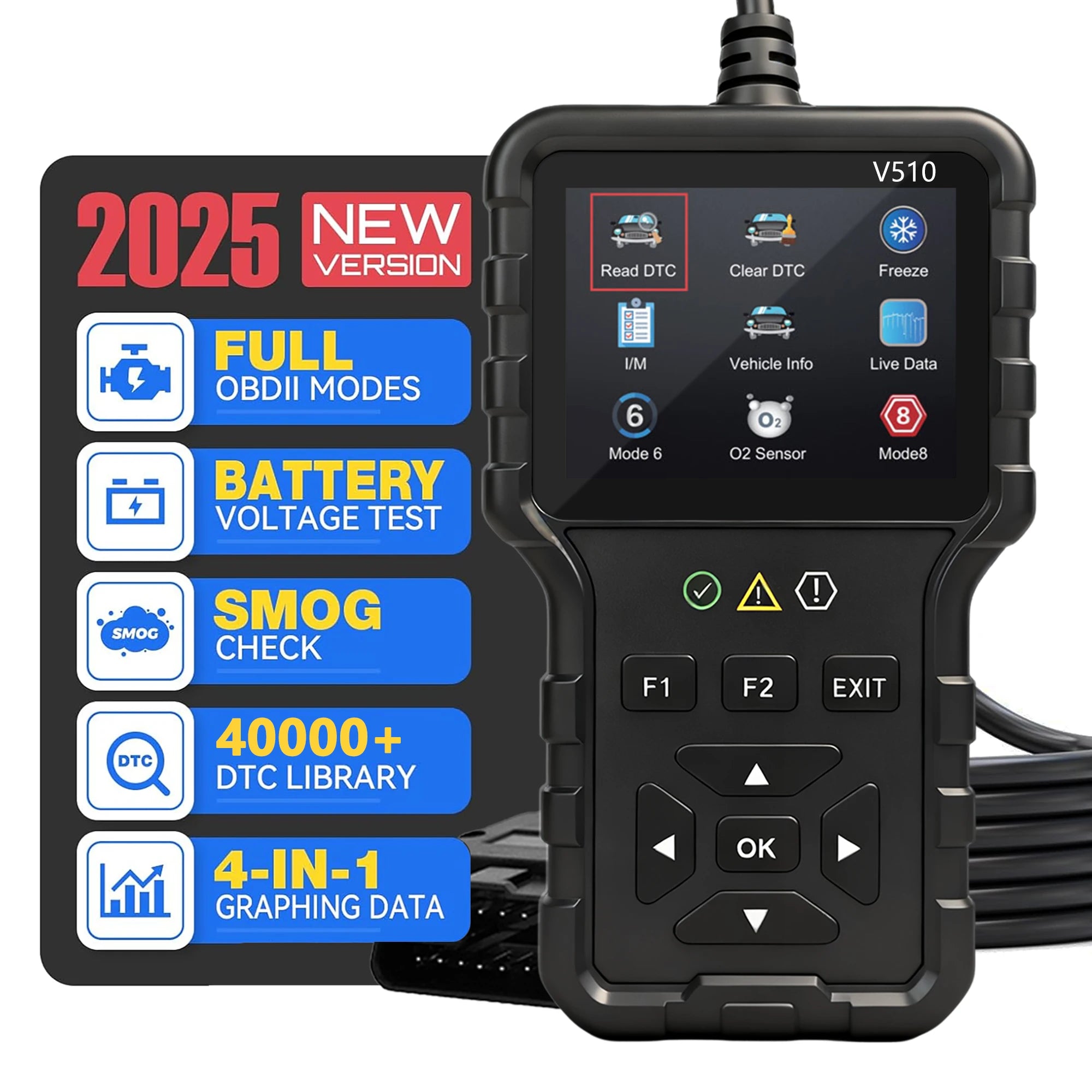 2025 New Model, Supports 8 Languages, Professional Obd2 Car Diagnostic Tool, Direct from the Manufacturer, V510 Professional Code Reader and Scan Tool, Clears Fault Codes, Real-Time Data Stream, Enhanced Engine Fault Code Rea