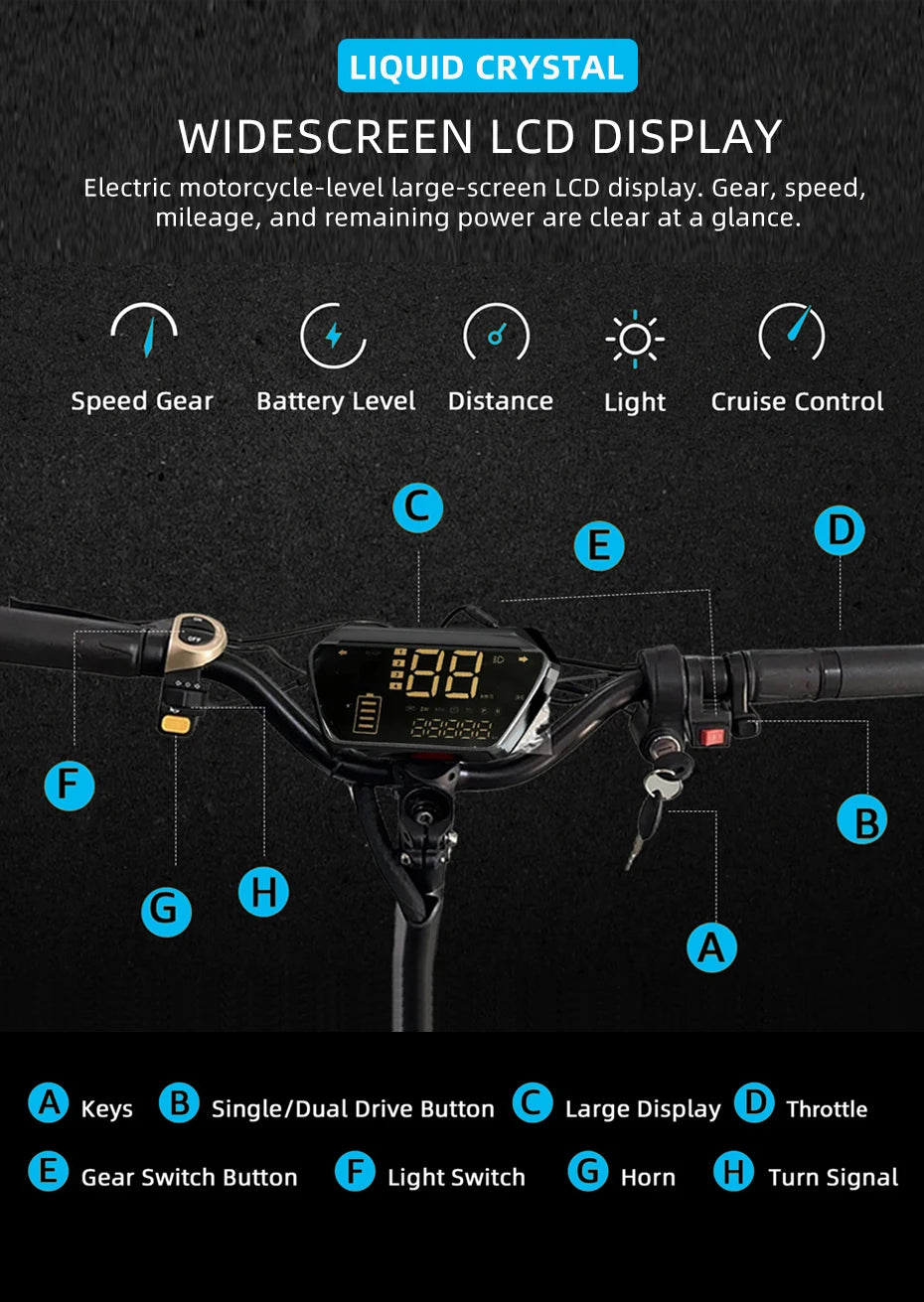 6000W Electric Scooter for Adults 85KM/H Max Speed Dual Motor 11" Off Road Tire E Scooter 30AH Lithium Battery Shock Absorption